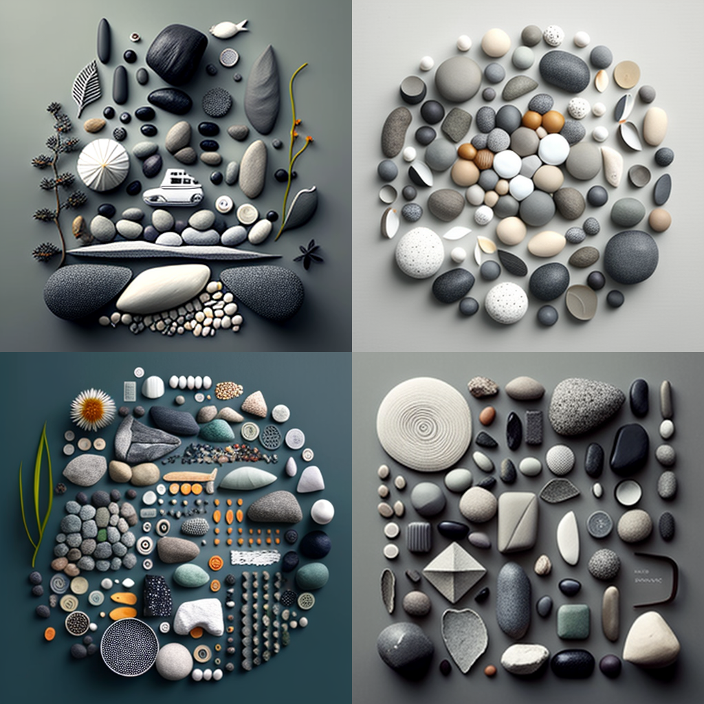 grey pebbles, photo, Knolling grey pebbles, photo, Knolling