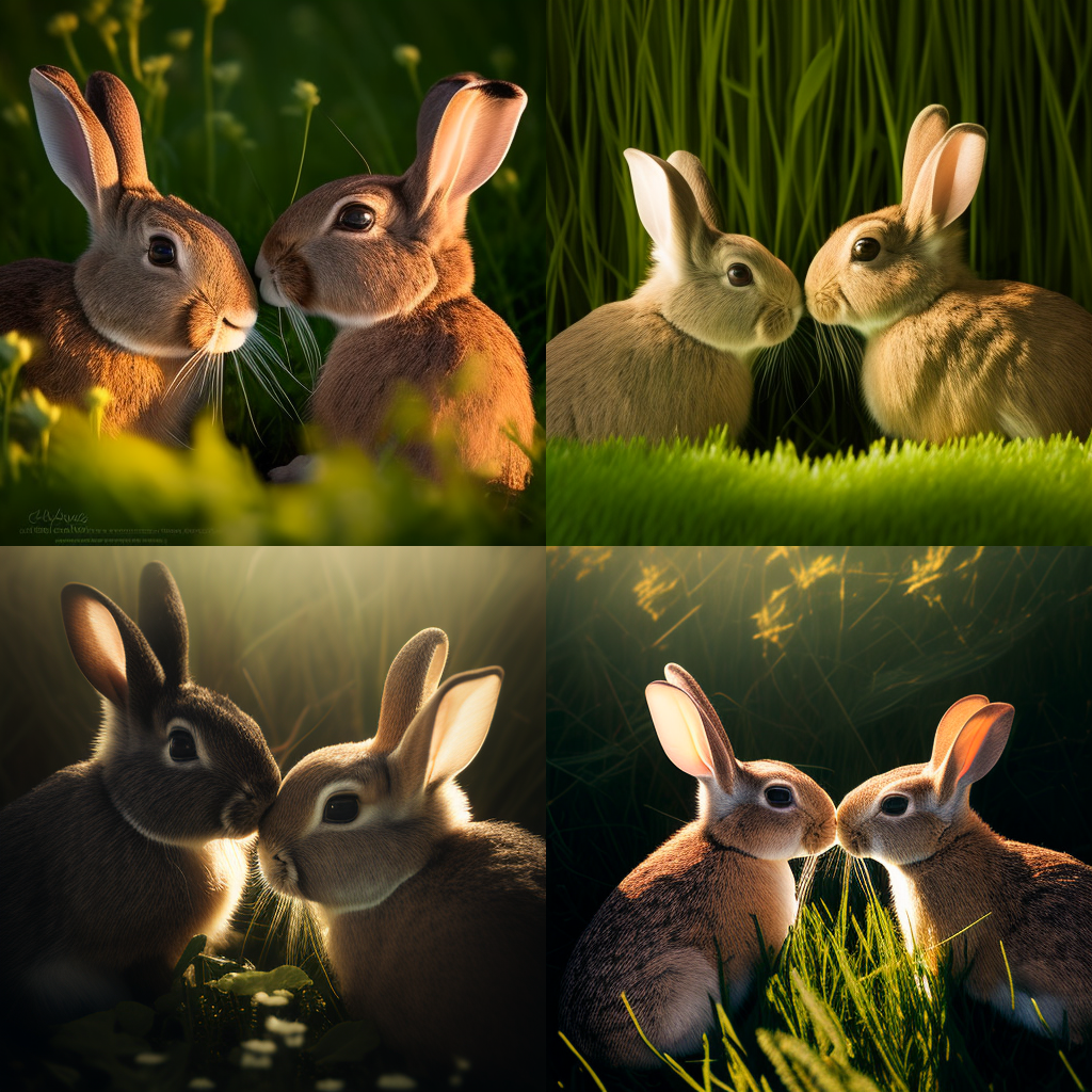 two bunnies in love face to face on grass, sha ... two bunnies in love face to face on grass, sha ...
