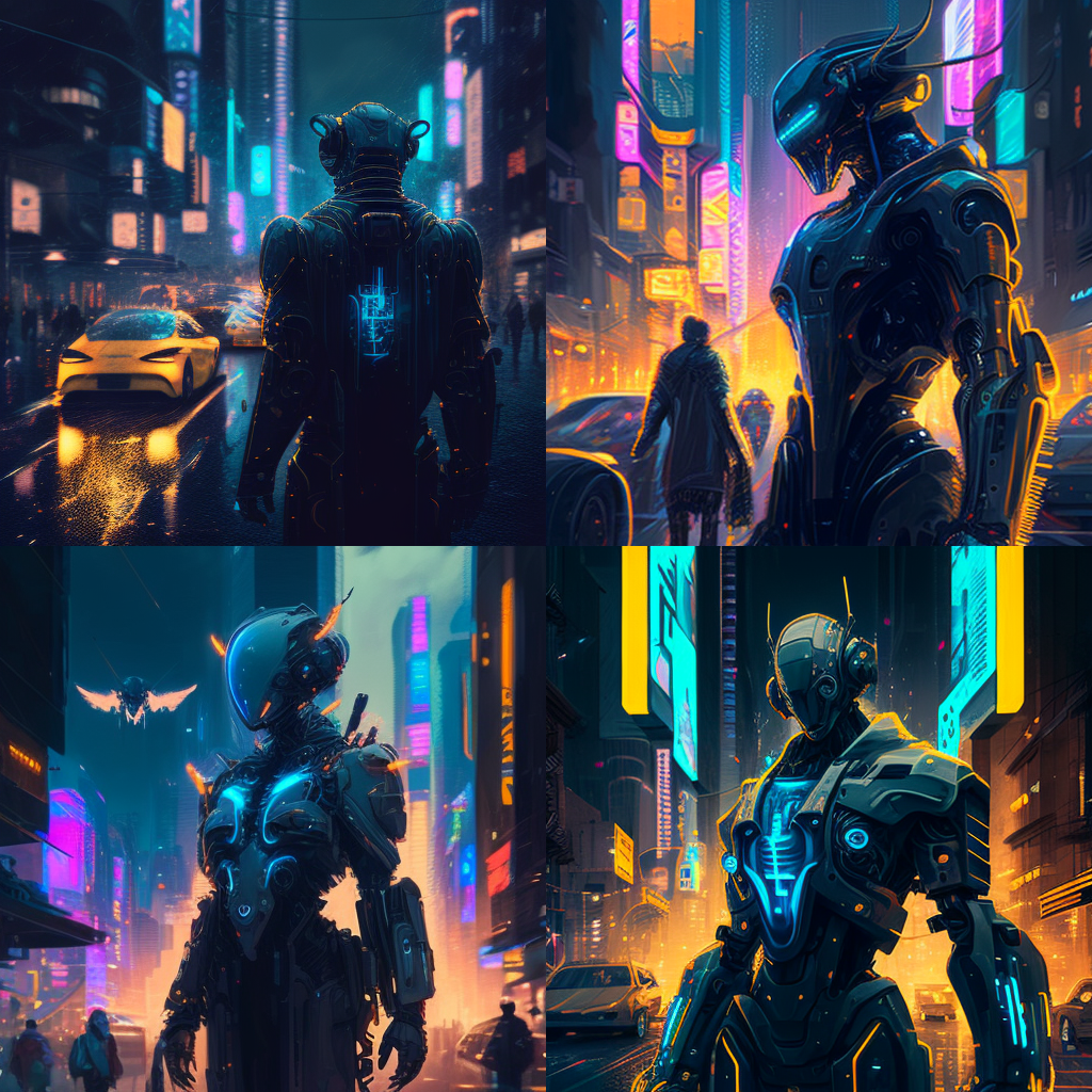 Cyberpunk, humanoid robot and human interactin ... Cyberpunk, humanoid robot and human interactin ...