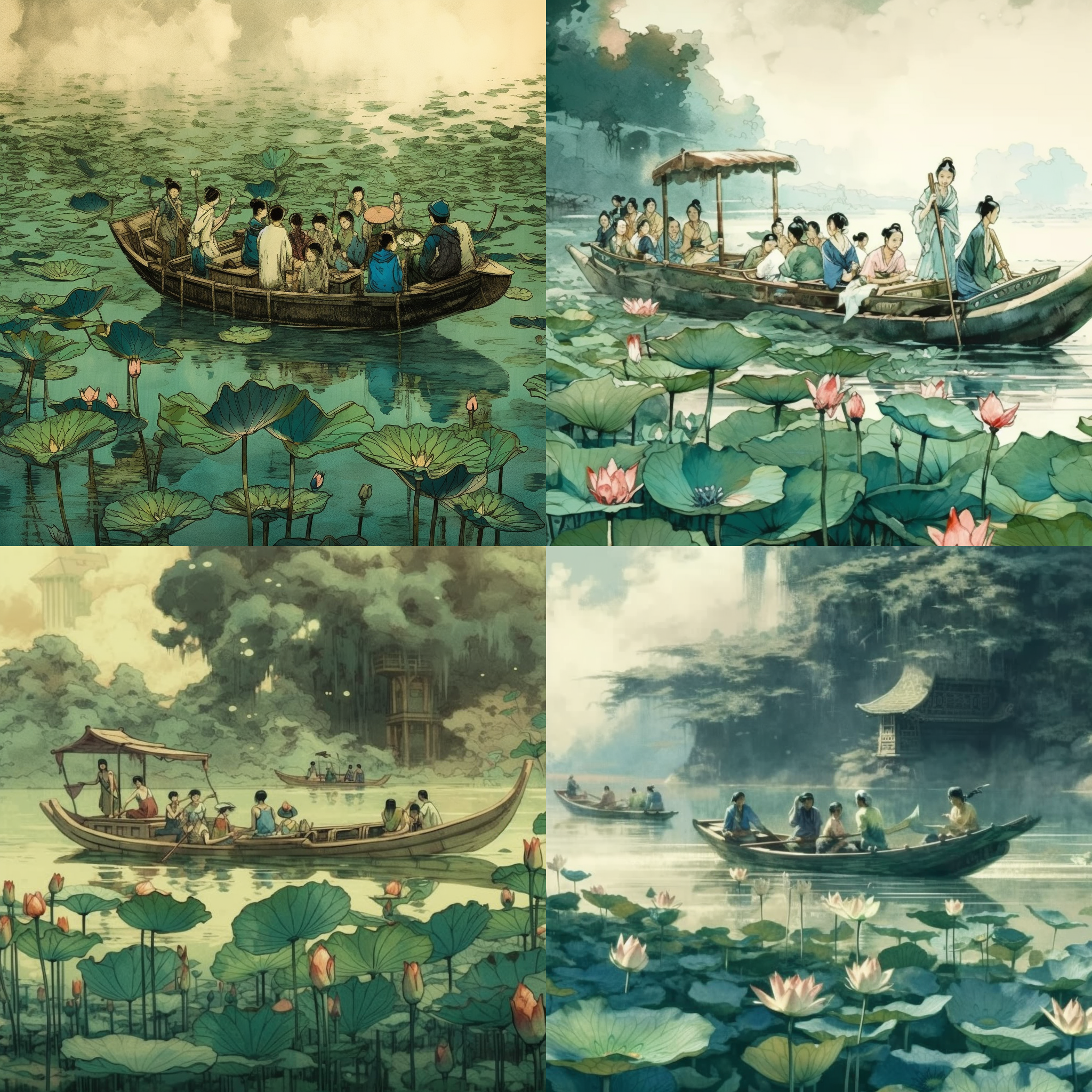 Chinese ink painting, summer, pool, jade, colo ...