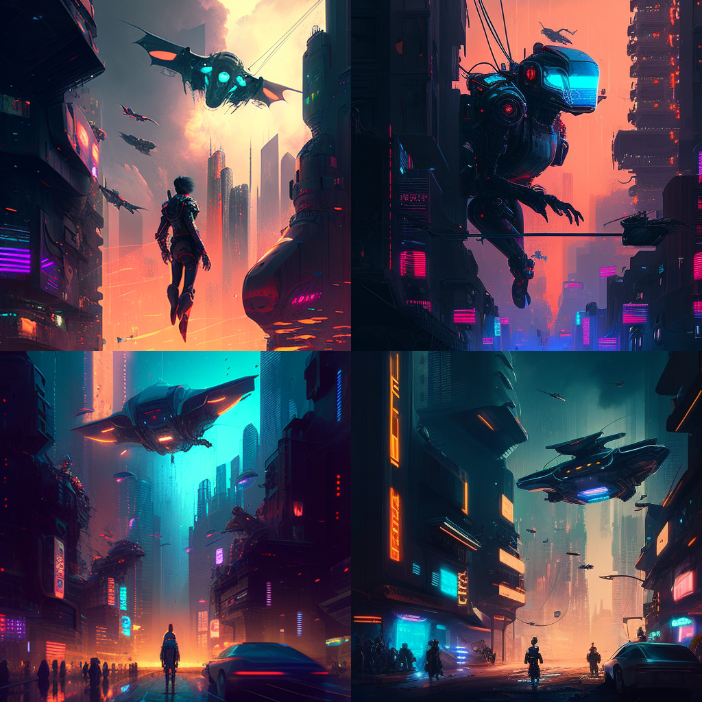Futuristic cityscape, cyberpunk style, neon-li ... Futuristic cityscape, cyberpunk style, neon-li ...