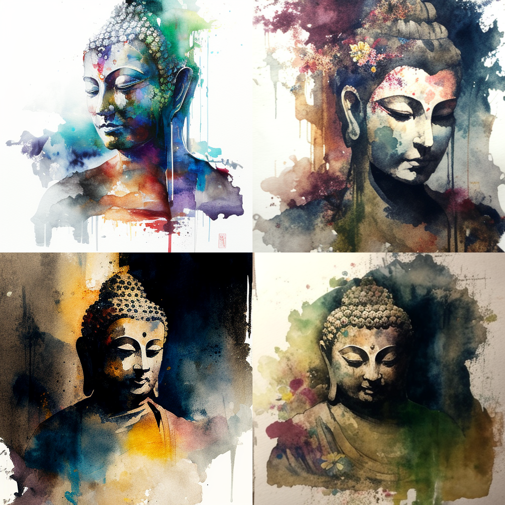Watercolor, Buddha, Layering, Wet-on-wet Watercolor, Buddha, Layering, Wet-on-wet