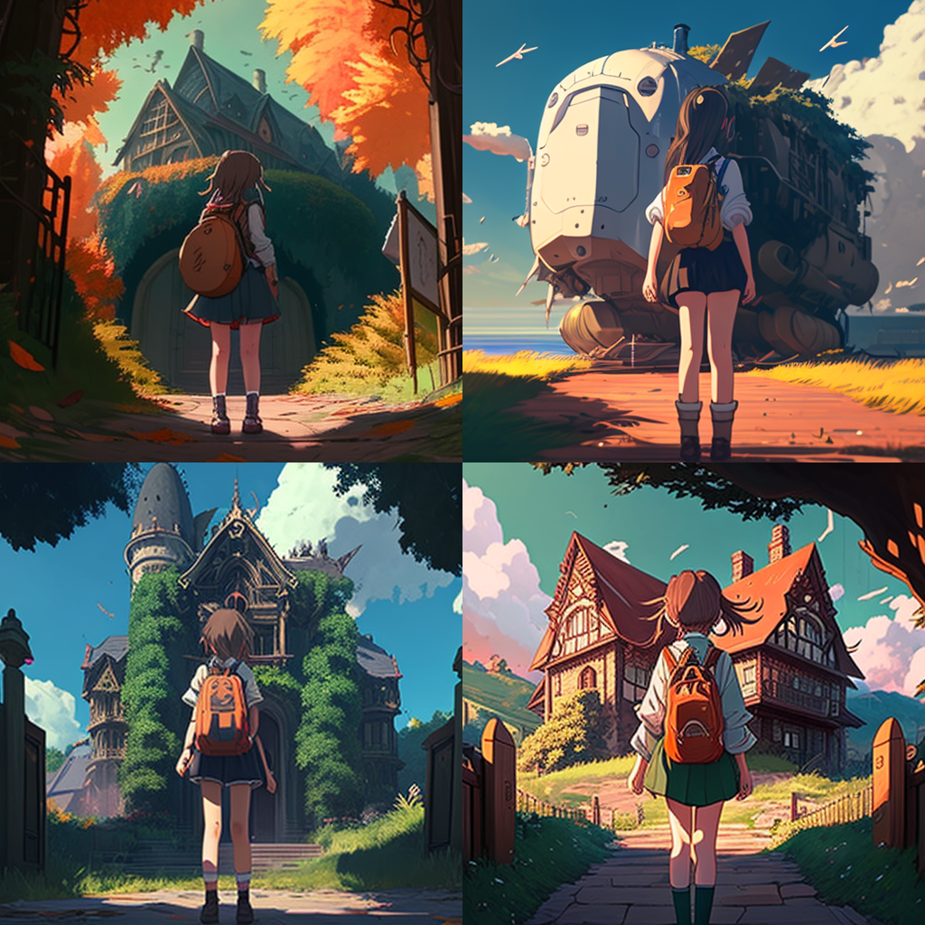Best Picture, Digital Art, Most Beautiful, High Graphics, State of the Art, Carefully Drawn, Amazing, Realistic, superb view, futuristic, The middle of a journey, anime-like, draw, pixel art, ghibli art, hayao miyazaki, high school girl's back, Halloween, unreal engine 5